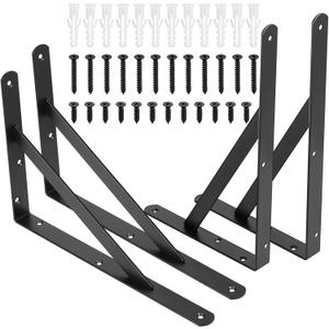 4 Pcs Heavy Duty Shelf Brackets for Wall, Black Metal Floating Shelf Support, Triangle Shelving Angle Brackets for Shelves (Black 12x7.87x0.98 Inch)