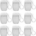 Healthcom 4Pcs 1Oz 30ml Clear Empty Bottles Hand Sanitizer Travel Holder Hook Keychain Carriers White Flip Cap Reusable Portable Empty Bottle Refillable Cosmetic Container for Liquid Lotions Creams