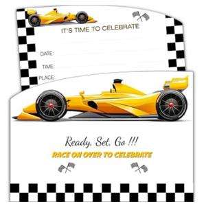 XIAOPNN Race Car Birthday Party Invitation for Boys, Yellow Racing Car, 30 Cards With 30 Envelopes, 5x7 Inches. 2Pack