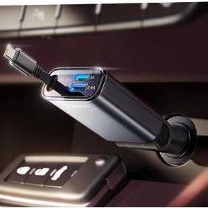 LISEN Car Charger USB C Fast Charge, [Single-Port] Retractable Car Charger USB C for Car Accessories for Women Men Phone Type C Charging for iPhone 17 Pro Max 16 15 Samsung S26 S25, MacBook Neo (Grey)