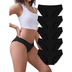 voenxe Seamless Bikini Underwear for Women, No Show Ladies Panties, Invisible Hipster Panty Brief Undies, Low Rise Cheeky, 5 Pack (XL,Black)