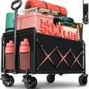 Collapsible Wagon Cart Foldable - Extra Large 500 lbs Capacity Portable Folding Beach Wagon with Wheels - 34'' Extra Long Heavy Duty Utility Cart for Groceries, Shopping, Camping, Sports - Black