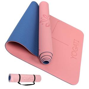 YOGATI Yoga Mat with Alignment Lines. Exercise mat with carry strap. Pilates mats for yoga or Fitness. Non slip Workout Mat. Thick Yoga Mats for women and men. Gym mats for home. Yoga matt thick.