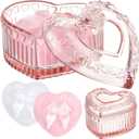 Tioncy 3 Pcs Large Body Powder Puff and Container Mother's Day Gift Powder Container with Puff Crystal Case Soft Washable Reusable Velour Face Body Glitter Wet Dry Makeup (Pink, Heart)