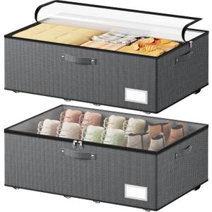 Dayacoco Underbed Storage with Wheels, 2 Pack Under Bed Storage Containers with Clear Lids, No Assembly Required 10.1 inch Rolling Under Bed Storage for Clothes, Grey