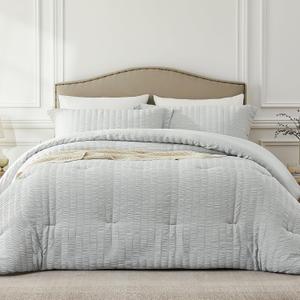 Light Grey Twin/Twin XL Comforter Set - 2 Pieces Seersucker Lightweight Bedding Comforter Sets (1 Soft Fluffy Comforter & 1 Pillowcase) - All Seasons Cozy Modern Bed Sets for Women Men (Twin (68''*90''))