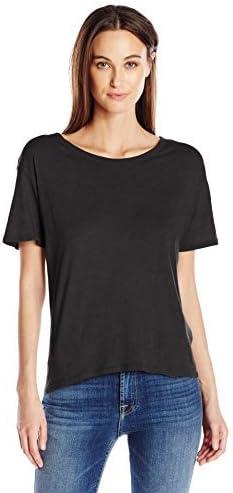 Enza Costa Womens Supima Cotton Tissue Jersey Boyfriend Tee (Large, Black)