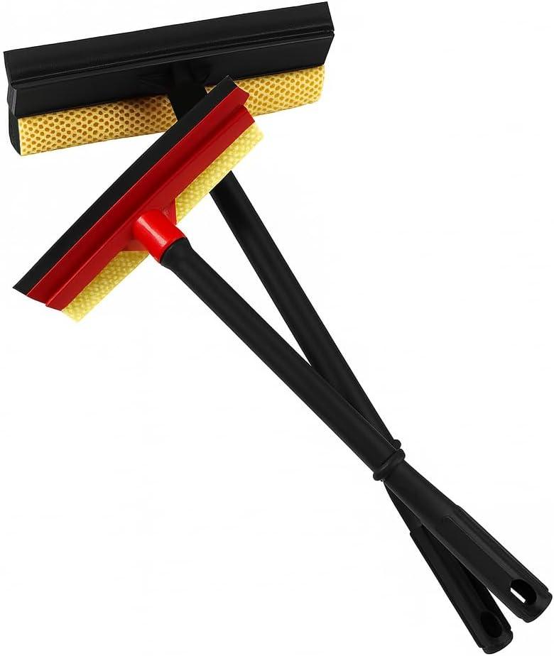 2Pcs Window Squeegee with Long Handle, 2-in-1 Window Cleaner Tool, Glass Door Cleaner, Multi-Use Car Windshield Cleaning Cleaning for Indoor Outdoor Car Window High Glass Shower Gas Station