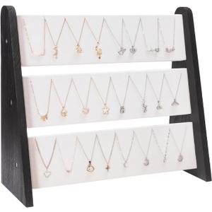 Necklace Holder 3 Tier Wood Necklace Organizer Stand with White Velvet, Necklace Display Stand for Selling, Chain Necklace Holder Rack for Show, 72 Necklaces Bracelets