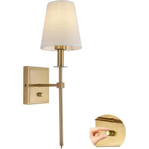 Gold Wall Sconce Lighting Modern Wall Sconce, Modern Bathroom Vanity Light Fixture Dimmable with On Off Dimmer Switch Linen Fabric Shade for Living Room Hallway Bedroom (1 Pack)