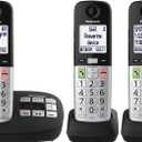 Panasonic Cordless Phone, Easy to Use with Large Display & Big Buttons, Flashing Favorites Key, Flashlight, Call Block, Volume Boost, Talking Caller ID, House Phones, 3 Handsets - KX-TGU433B (Black)