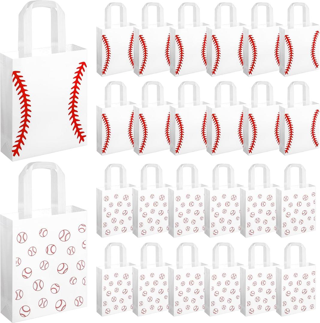 Sweetude 24 Pcs Baseball Gifts Bags Reusable Non-woven Sport Party Favor Bags with Handles 7.9 x 9.8 x 2.7 Inches Ball Themed Snack Goodies Treat Packing for Team Sport Game Birthday Party Supplies