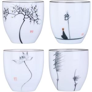 I-MART 4 Pcs Japanese Tea Cup Set, Chinese Style Ceramic Kung Fu Cups for Matcha, 5 oz Small Asian Tea Set, Traditional White Porcelain Cup Gift for Home or Office