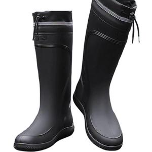 Rain Boots for Men Waterproof Mens Knee High with PVC Rubber Boots Mens Mud Boots, Comfort Lightweight Gardening Fishing Shoes for Yard Farm Outdoor Work (7.5, Black)