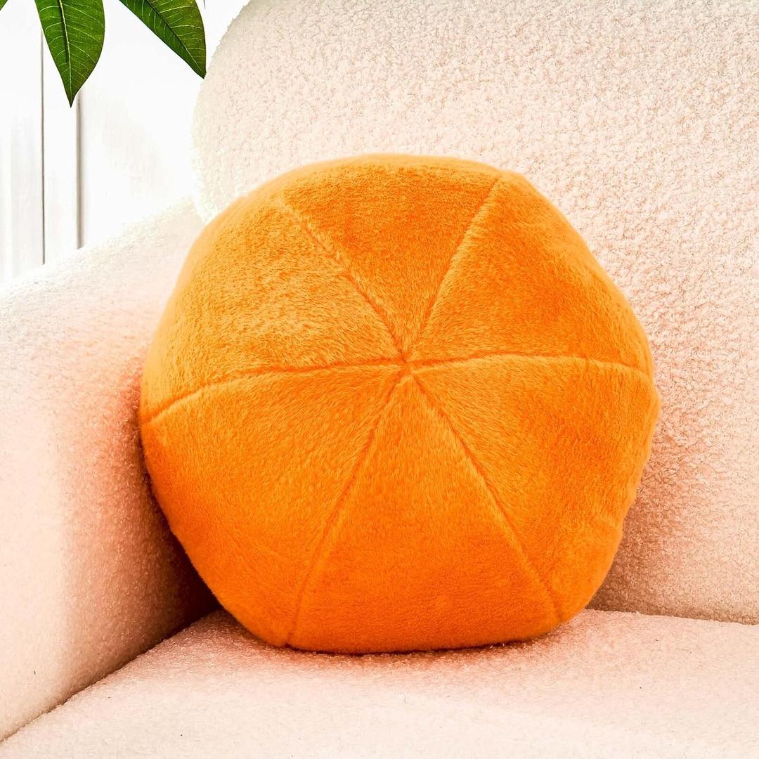 Uvvyui Orange Ball Pillow, 8" Cute Mini Round Throw Pillow Faux Rabbit Fur Room Decorative Throw Pillow, Ball Shaped Pillow Plush Cushion for Couch, Sofa, Bedroom