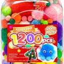 Iooleem Multi-Color Pom Poms, 1200pcs Assorted Size & Color, Pom Poms for Arts and Crafts, Pom Pom Balls with Wiggle Eyes in jar, Glitter Pom Poms, Craft Supplies.