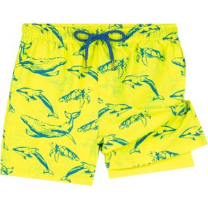 UMELOK Boys Swim Trunks with Compression Liner Toddler Swimsuit (2T, Neon Shark)