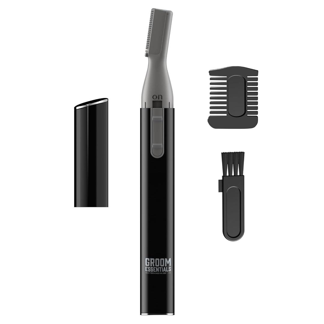 CHARGEWORX Micro Precision Beard Trimmer for Men, Cordless Double-Sided Mustache & Detail Razor, Battery-Operated Facial Hair Trimmer with Protective Cap & Ergonomic Handle, Black