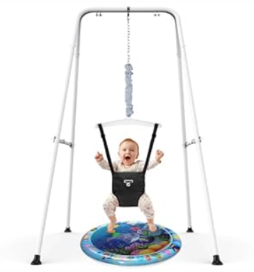 G TALECO GEAR Baby Jumper with Stand,Baby Bouncer,Easy Set-Up,Baby Exerciser for Active Babies,Suitable for Indoor and Outdoor, Water Mat Include (White)
