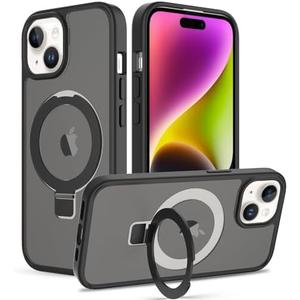 Pack of 3, PinLiSheng Magnetic Stand for iPhone 15 Case [Compatible with MagSafe] Translucent Back Slim Protective iPhone 15 Cover 6.1 inch,Black