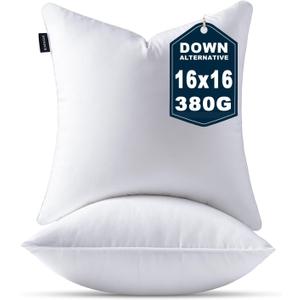 16 x 16 Pillows Insert Set of 2 Down Alternative Throw Pillow Inserts Small Fluffy Decorative Pillow White Square Pillows Stuffing for Living Room Couch Bed Sofa Interior Cushions