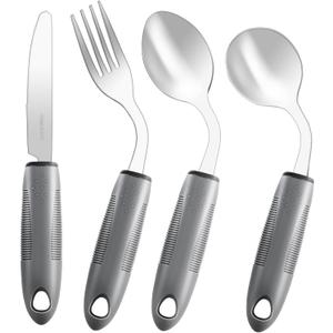 Adaptive Utensils,Weighted Utensils for Hand Tremors,Utensils for Parkinsons Patients,Elderly,Arthritis,Weak Hand Grip,Tremors&Handicapped.Stainless Steel Knife,Fork and Spoons Set (4pcs Right-Handed)