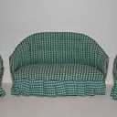 Dollhouse Couch Miniature Furniture Sofa for Living Room Desktop Decoration Fabric Sofa Mini Home Scene Accessories Ornament (Sofa Set, Green)