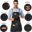 Canvas Aprons for Men Chef Apron, Work Apron with Large Pockets - 16oz Heavy Duty Cross Back, BBQ, Cooking (Black)