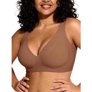 Wireless Bras for Women No Underwire Jelly Push Up Wave Seamless Full Coverage Bralettes Support Lift Everyday Bra (Small, A01- Coffee)