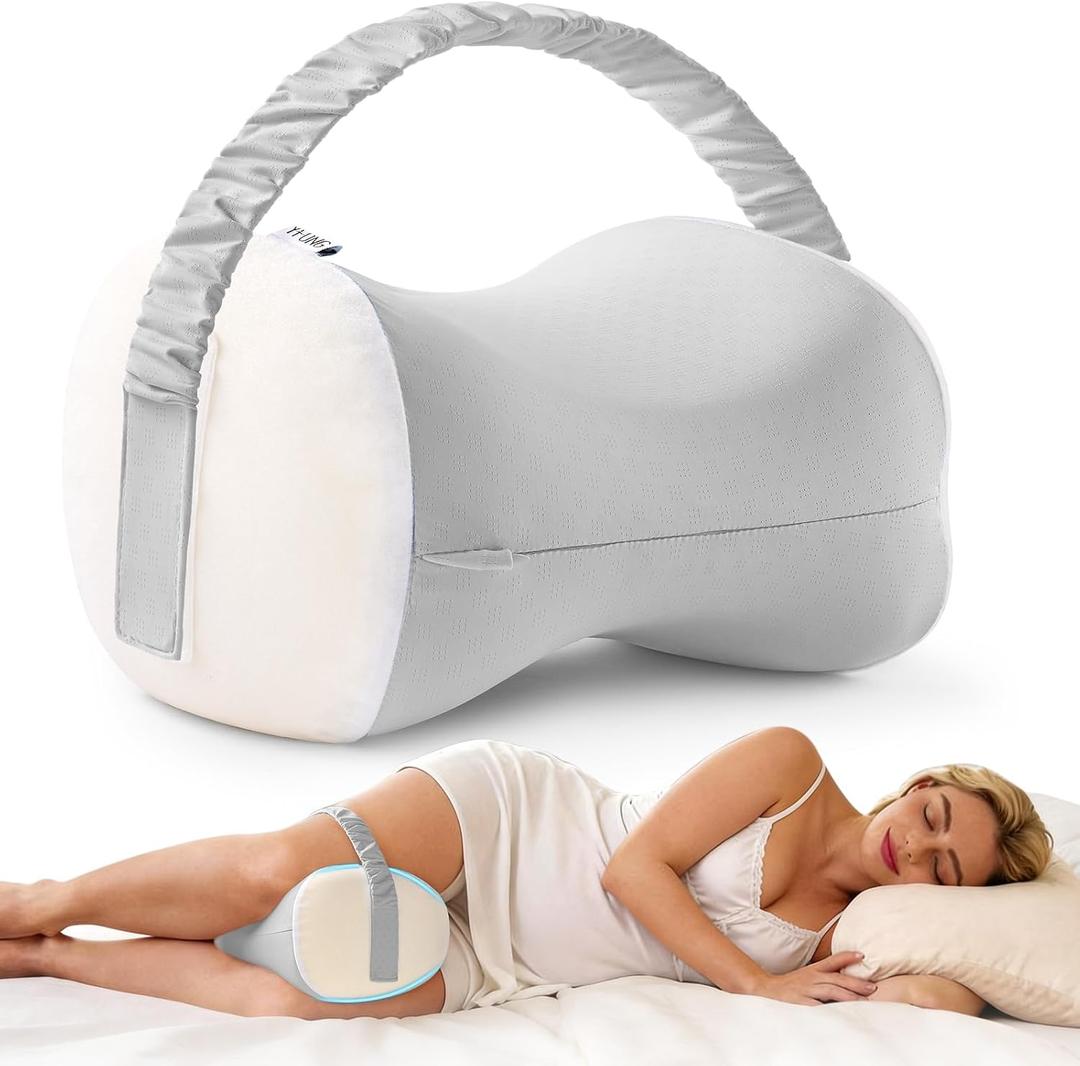 YFONG Knee Pillow for Side Sleepers, Memory Foam Leg Pillow, Grey | Adjustable & Detachable Strap, Ergonomic Support for Back, Hip, Knee, Sciatica Pain