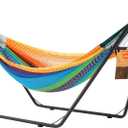 Lazy Daze Hammocks Handwoven Mayan Hammock with Heavy Duty Steel Stand, 10.5 FT Soft Rope Double Hammock for Patio Outside, 550 lbs Weight Capacity, Multi Color