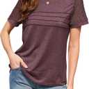 Summer Tops for Women Beach Fashion Spring Short Sleeve Shirts Outfits Business Tshirts Casual Blouses Clothes (Beige, L)