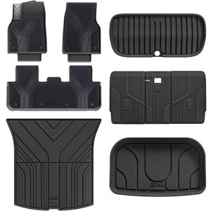 3W 9PCS Floor Mats for Tesla Model Y Juniper 2025 2026 Star Trails Carpets | Only Premium/Performance, Metal Pedal, Cargo Liner Backrest Mats Double Layer TPE All Weather Custom Fit Model Y Accessories