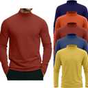 August Alley 5 Pack Men's Mock Turtleneck Shirts, Long Sleeve Tops Pullover Basic Casual Slim Fit Lightweight T-Shirts Pack (M)