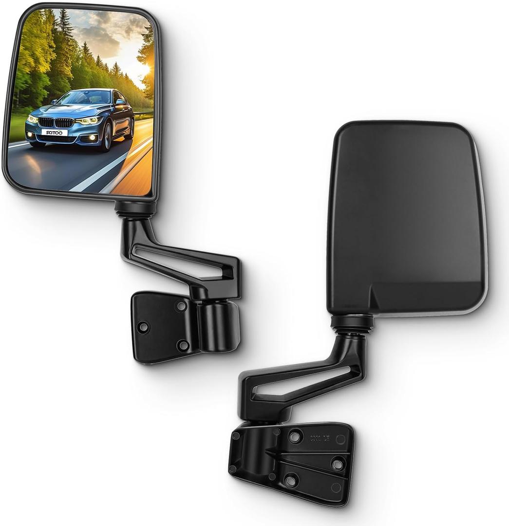 SCITOO Side View Mirrors Fit For 1995 For Jeep Wrangler 1997-2002 For Jeep Wrangler 1987-1994 For Jeep Wrangler Models with Half Door Manual Folding No Heated CH1320102 CH1321102 Pair Mirrors