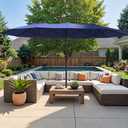 Ariiles 9ft Double-Sided Outdoor Patio Umbrella, Table Umbrellas with Steel Ribs, Easy Crank, Market Umbrella for Backyard & Pool, Blue, No Base