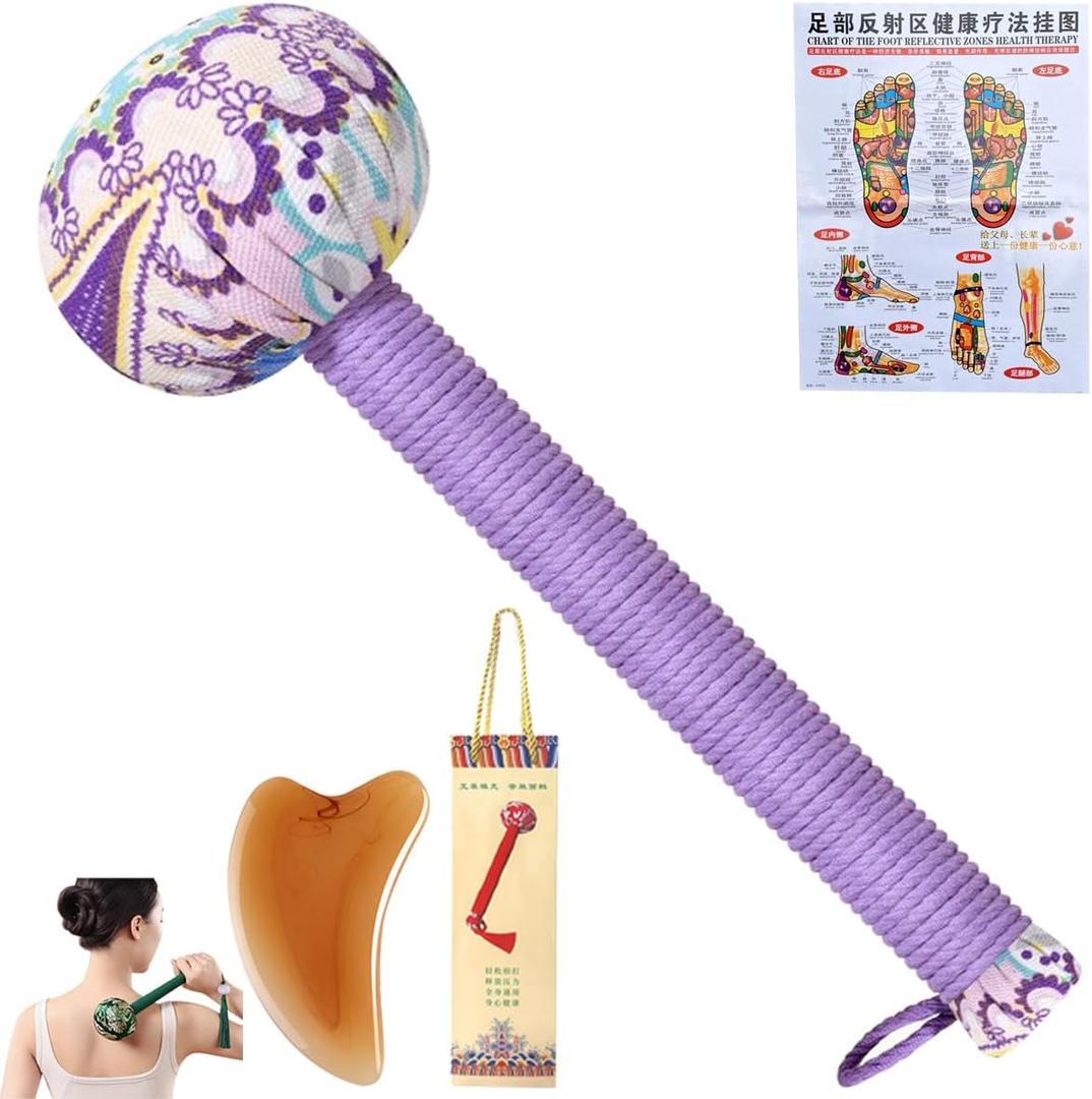 Wormwood Hammer Massage Tool Handheld Meridian Massage Hammer Suitable for Shoulders Back Legs Massage Tools for Whole Body Sore Muscles Relax (Cotton Purple)