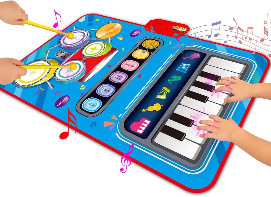 Toys for 1 Year Old Boy Gifts, 2-in-1 Musical Mat Toys for 1 2 3 4 5 Year Old,Educational Musical First Birthday Gifts 3 Boys,Christmas Stocking Stuffers Toddler (Blue)