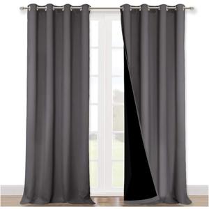 NICETOWN Full Shading Curtains 90 inches Long 2 Panels Set for Windows, Super Heavy-Duty Black Lined Blackout Curtains for Bedroom, Privacy Assured Window Treatment (Grey, Pack of 2, 52 inches W)