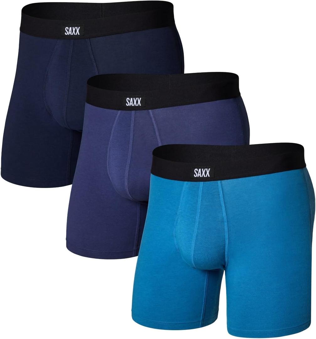 SAXX Underwear Co. Men's Core Cotton Boxer Brief with Fly, Pouch, 3-Pack (Large, Lake Blue/Deep Cobalt/Navy)