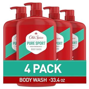 Old Spice Refreshing Body Wash for Men, High Endurance, 3X Defense, 24/7 Shower Fresh with Long Lasting Scent, Pure Sport Scent, 33.4 oz (Pack of 4)