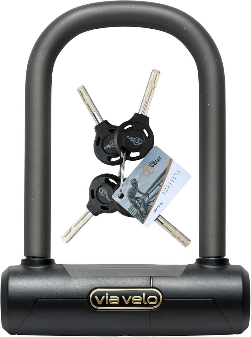 Via Velo Mini Bike U Lock| Pro Mini U Lock 20CrMnTi Steel Anti-Theft 16mm Shackle with Bracket insize:5.7 x 3.5 in and Sold Secure Diamomd Approval for All Bikes Electric Bike,Electric Scooters
