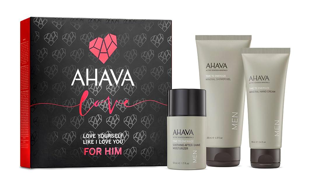 AHAVA Kit For Him - Includes Mineral Shower Gel 6.8 Fl.Oz, Mineral Hand Cream 3.4 Fl.Oz & Soothing Aftershave Moisturizer 1.7 Fl.Oz, Enriched with Exclusive Dead Sea Mineral Blend Osmoter