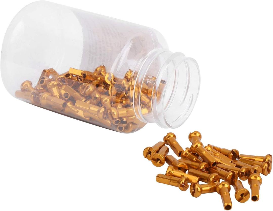 Keenso Spoke Nipples, 100 Pcs Aluminum Alloy Spoke Spoke Nipples Spoke Cover Cycling Accessory(Gold)