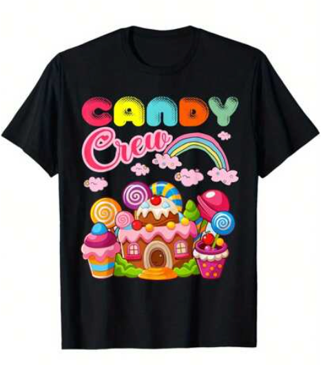 Candy Land Candy Crew Decorations Sweetie Candy T-Shirt Comfort Fit Men's Tee, Crew Neck Tee, Ultra Soft, Size L