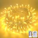JMEXSUSS 33ft 100 LED Warm White Christmas Lights Outdoor, Battery Power String Lights Waterproof, Twinkle Fairy Mini Lights with 8 Modes Remote Indoor