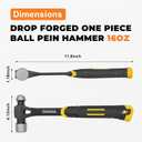 3 x Ball Peen Hammer 16 oz, Drop Forged One Piece Ball Pein Hammer, Metalworking Tool with Forged Steel Construction & Shock Absorbing Grip