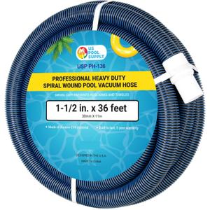 U.S. Pool Supply Pool Vacuum Hose - 1-1/2" x 36' Professional Heavy Duty Pool Hose for Inground, Spiral Wound with Kink-Free Swivel Cuff - Connect to Vacuum Heads, Skimmer, Cleaner, Filter Pump Inlet