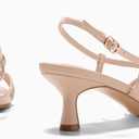 Coutgo Womens Strappy Sandals Slingback Kitten Low Heels Open Toe Buckle Strap Summer Party Dress Shoes (Beige) Size 10