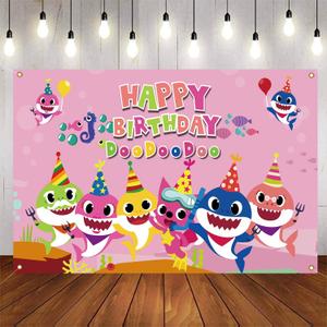 Cute Shark Backdrop for Birthday Party Supplies (5x3feet) Blue Cartoon Whale Ocean Photo Background for Baby Shower Decoration Boys Girls Photography Backdrop (Pink)